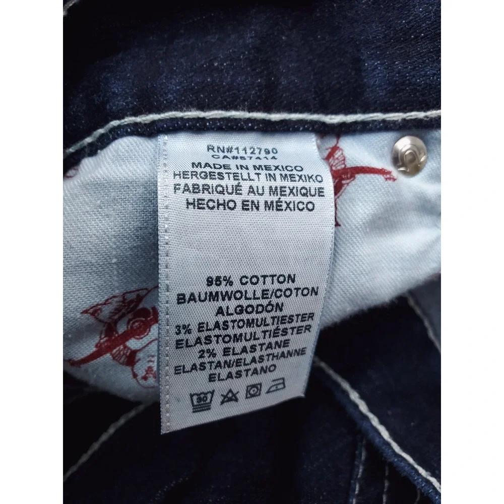True Religion Jeans Mens 38x34 Blue Slim Straight Stretch Denim Dark Wash